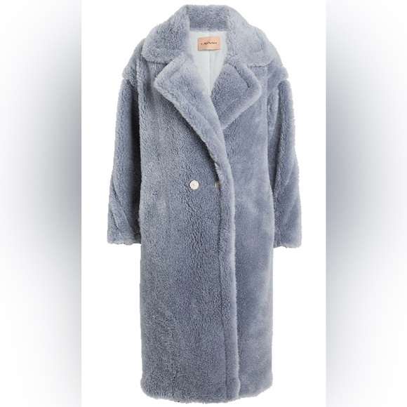 Yves Salomon WOOL TEDDY COAT IN BLUE - Picture 3 of 7